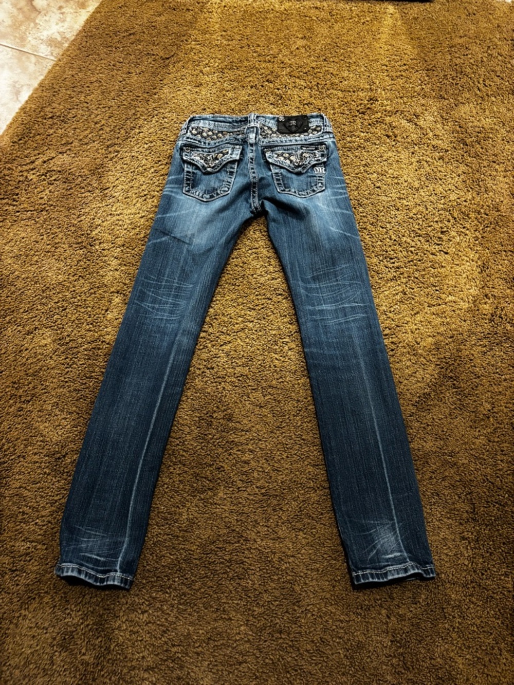 Miss Me Girls Skinny Jeans Size 14 - Distressed Blue Denim